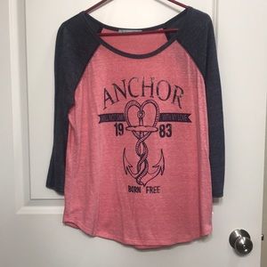 Pink and navy baseball tee